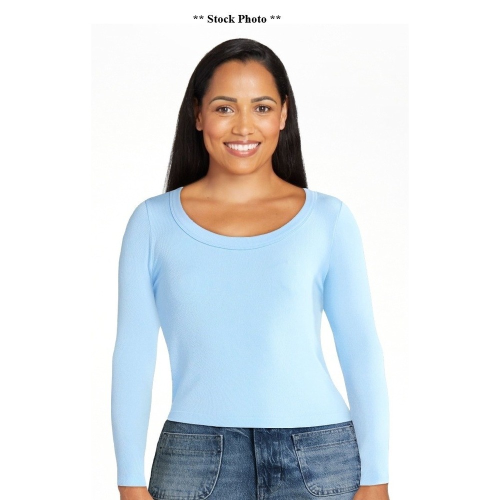 No Boundaries Scoop Neck Seamless Tee Women 2XL Blue NWT Ribbed Cropped Tee